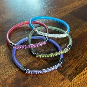 Colorful Crystal Tube Bangle Bracelet - Purple, Blue, Pink, Red, Green, Silver